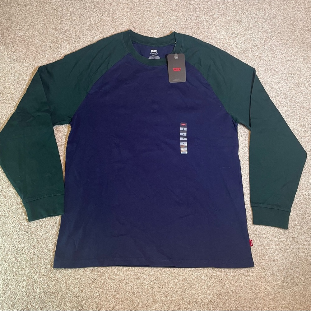 NWT Levi's Long Sleeve Raglan Tee 100% Cotton Blue And Green Men’s Small
